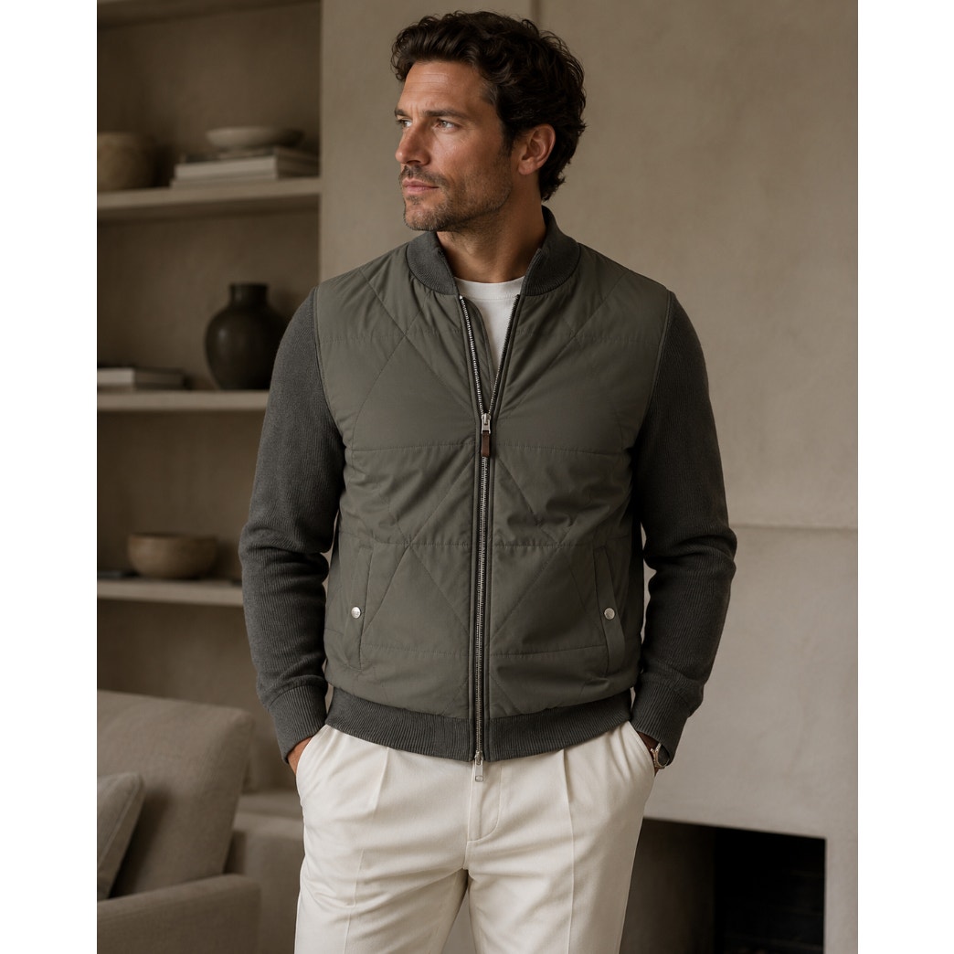 Reiss Amos Quilted Bomber Jacket Slate Gray Green Sz L $330